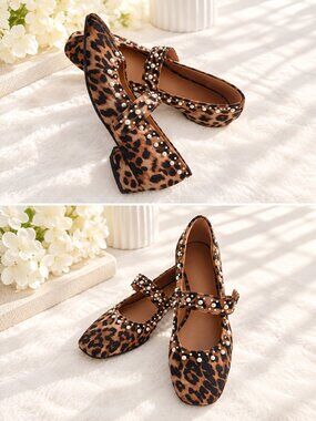Copper Key Leopard Print Pearl Embellished Mary Jane Flats Size 7M  NWO